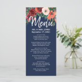 Navy Blue Burgundy Coral Floral Waterverf Weddensc Menu (Staand voorkant)
