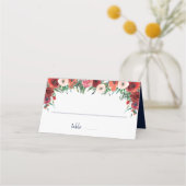 Navy Blue Burgundy Coral Floral Waterverf Weddensc Plaatskaartje (Voorkant)