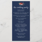 Navy Blue Burgundy Coral Floral Wedding Ceremony Programmakaart (Achterkant)