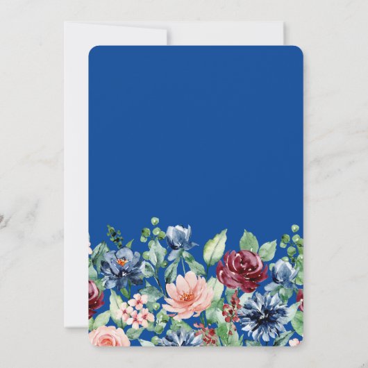 Navy Blue Burgundy Floral Birthday Party Kaart (Achterkant)