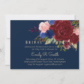 Navy Blue Burgundy Floral Bouquet Wedding Kaart (Voorkant)