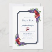 Navy Blue Burgundy Floral Bridal High Tea Kaart (Voorkant)