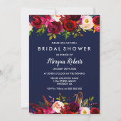 Navy Blue Burgundy Floral Bridal Shower Kaart (Voorkant)