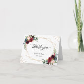 Navy Blue Burgundy Floral Gold Geometric Lijst Bedankkaart (Voorkant)