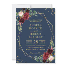 Navy Blue Burgundy Floral Gold Geometric Wedding