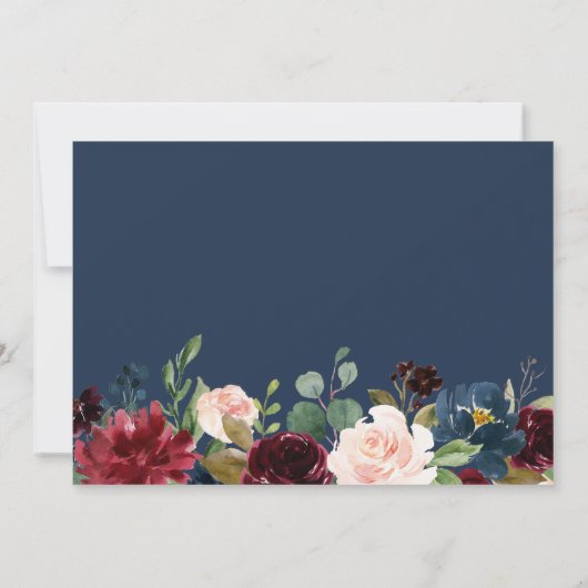 Navy Blue Burgundy Floral Gold Weduwfoto Save The Date (Achterkant)