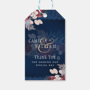 Navy Blue Burgundy Floral Lace Wedding Cadeaulabel