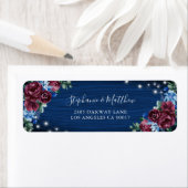 Navy Blue Burgundy Floral Lights Wedding Etiket (Insitu)