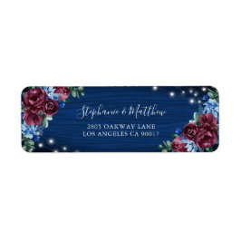 Navy Blue Burgundy Floral Lights Wedding Etiket