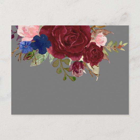 Navy Blue Burgundy Floral Spain Boda RSVP Uitnodiging Briefkaart (Achterkant)