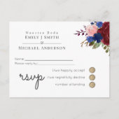 Navy Blue Burgundy Floral Spain Boda RSVP Uitnodiging Briefkaart (Voorkant)