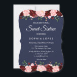 Navy Blue Burgundy Floral Sweet 16 Uitnodiging<br><div class="desc">Navy Blue Burgundy Floral Sweet 16 Invitation Matching collectie in Niche and Nest store.</div>