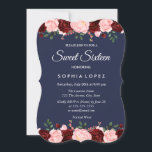 Navy Blue Burgundy Floral Sweet 16 Uitnodiging<br><div class="desc">Navy Blue Burgundy Floral Sweet 16 Invitation Matching collectie in Niche and Nest store.</div>
