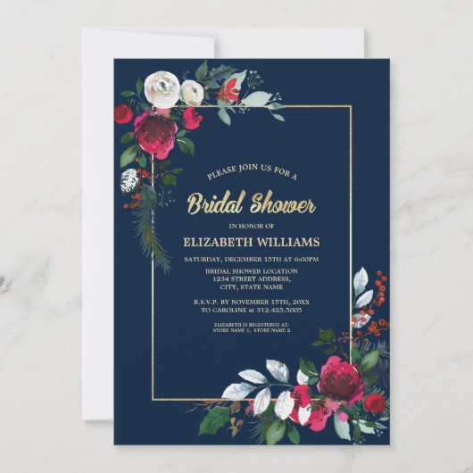 Navy Blue Burgundy Floral Vrijgezellenfeest Kaart (Voorkant)