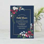 Navy Blue Burgundy Floral Vrijgezellenfeest Kaart (Staand voorkant)