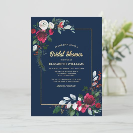 Navy Blue Burgundy Floral Vrijgezellenfeest Kaart (Staand voorkant)