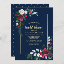 Navy Blue Burgundy Floral Vrijgezellenfeest Kaart