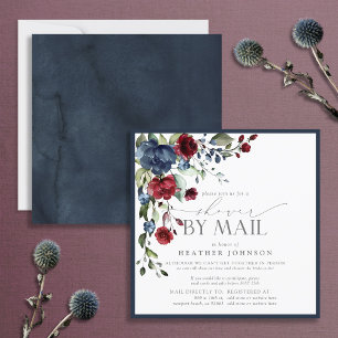 Navy Blue Burgundy Floral Vrijgezellenfeest per po Kaart