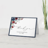 Navy Blue Burgundy Floral Waterverf Foto bruiloft Kaart (Voorkant)