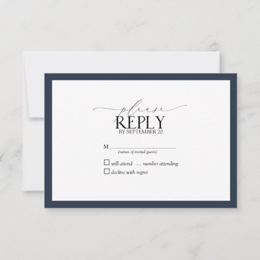 Navy Blue Burgundy Floral Waterverf Script RSVP (Achterkant)