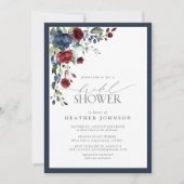 Navy Blue Burgundy Floral Waterverf Vrijgezellenfe Kaart (Voorkant)