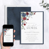 Navy Blue Burgundy Floral Waterverf Vrijgezellenfe Kaart