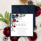 Navy Blue Burgundy Floral Waterverf Vrijgezellenfe Kaart