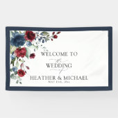 Navy Blue Burgundy Floral Waterverf Welkom Spandoek (Horizontaal)