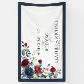 Navy Blue Burgundy Floral Waterverf Welkom Spandoek (Verticaal)