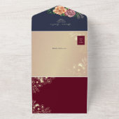 Navy Blue Burgundy Floral Wedding All In One Uitnodiging (Buitenkant)