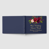Navy Blue Burgundy Floral Wedding Gastenboek (Volledig)