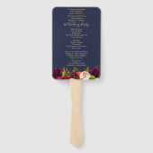 Navy Blue Burgundy Floral Wedding Programme Hand F Handwaaier (Achterkant)