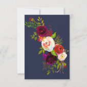 Navy Blue Burgundy Floral Wedding RSVP Kaartje (Achterkant)