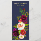 Navy Blue Burgundy Floral Weduwschap Menu (Achterkant)