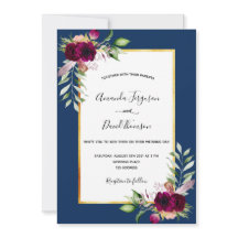 Navy blue burgundy florals Gold boho bruiloft