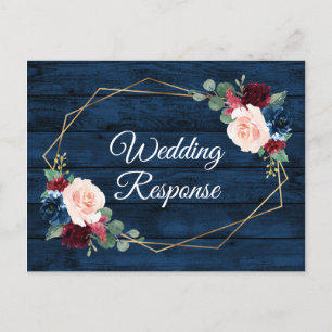 Navy Blue Burgundy Gold Blush country Weddenschap  Briefkaart