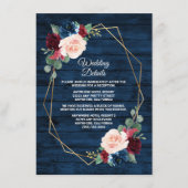Navy Blue Burgundy Gold Blush Pink Country Weddens Informatiekaartje (Voorkant)