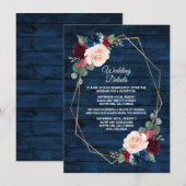 Navy Blue Burgundy Gold Blush Pink Country Weddens Informatiekaartje (Voorkant / Achterkant)