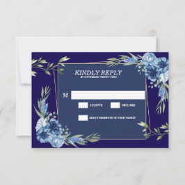 Navy Blue Burgundy Gold Blush Pink Wedding RSVP Kaartje