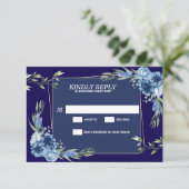 Navy Blue Burgundy Gold Blush Pink Wedding RSVP Kaartje (Staand voorkant)