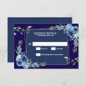 Navy Blue Burgundy Gold Blush Pink Wedding RSVP Kaartje (Voorkant / Achterkant)