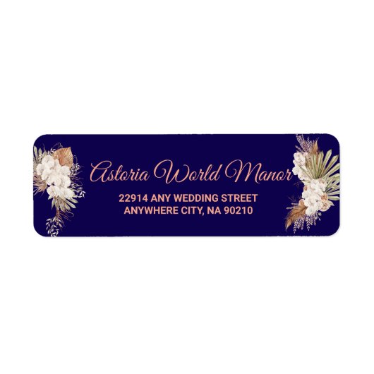 Navy Blue Burgundy Gold Blush Wedding address Etiket (Voorkant)