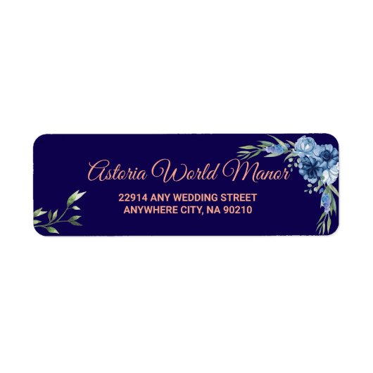 Navy Blue Burgundy Gold Blush Wedding address labe Etiket (Voorkant)