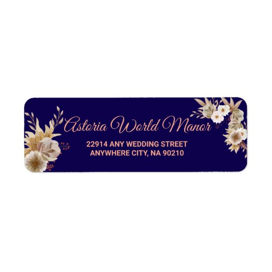 Navy Blue Burgundy Gold Blush Wedding address labe Etiket (Voorkant)
