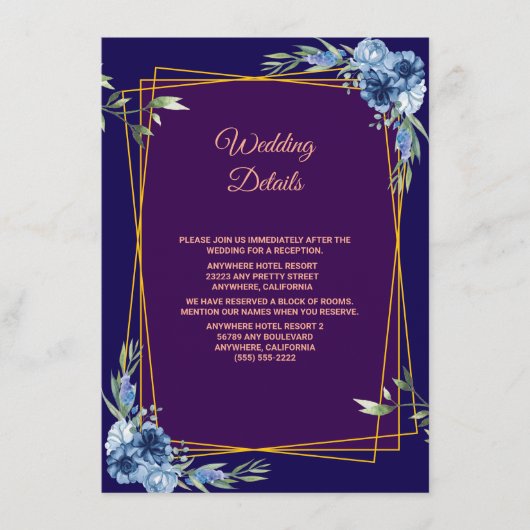 Navy Blue Burgundy Gold Blush Wedding Informatiekaartje (Voorkant)