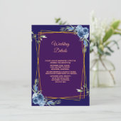 Navy Blue Burgundy Gold Blush Wedding Informatiekaartje (Staand voorkant)