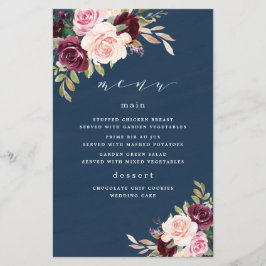 Navy Blue Burgundy Gold Blush Wedding Menu-kaarten