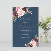 Navy Blue Burgundy Gold Blush Wedding Menu-kaarten (Staand voorkant)