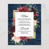 Navy Blue Burgundy Gold Blush Wedding Menu-kaarten (Voorkant)
