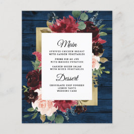 Navy Blue Burgundy Gold Blush Wedding Menu-kaarten